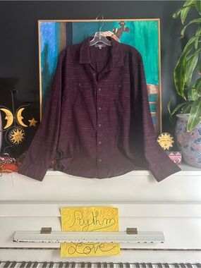 Mountain Ridge Burgundy Tonal Stripe Button-Up Long Sleeve Shirt Size M